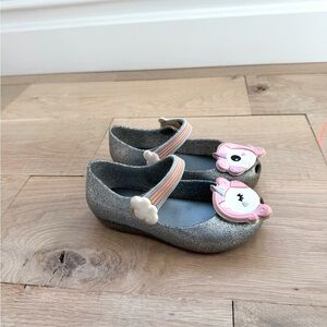 Mini Melissa Ultragirl Unicorn Rainbow Silver Glitter Mary Jane Flats Shoes